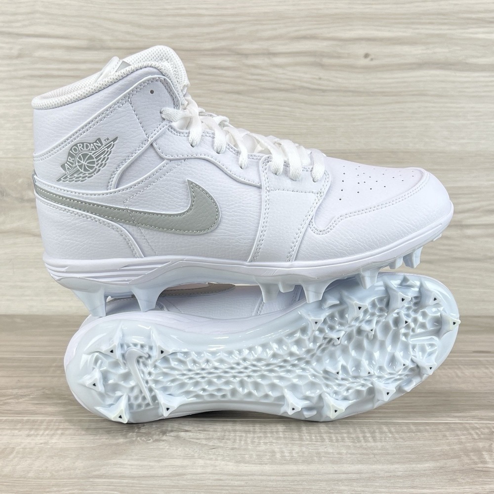 Jordan 1 Mid TD Cleat Mens Size 11.5 FJ6805-101 White Grey Fog Football Cleats